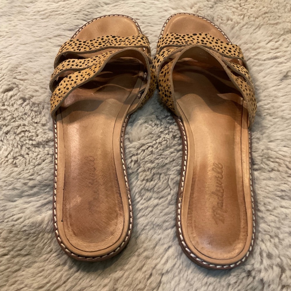 Madewell The Wave Sandals Size 7.5 Spotted Calf Hair Leather Flats Slide Leopard - Picture 5 of 11
